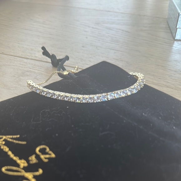 Kenneth Jay Lane Gold and Crystal Tennis Bracelet with Gold Slider - Picture 6 of 9